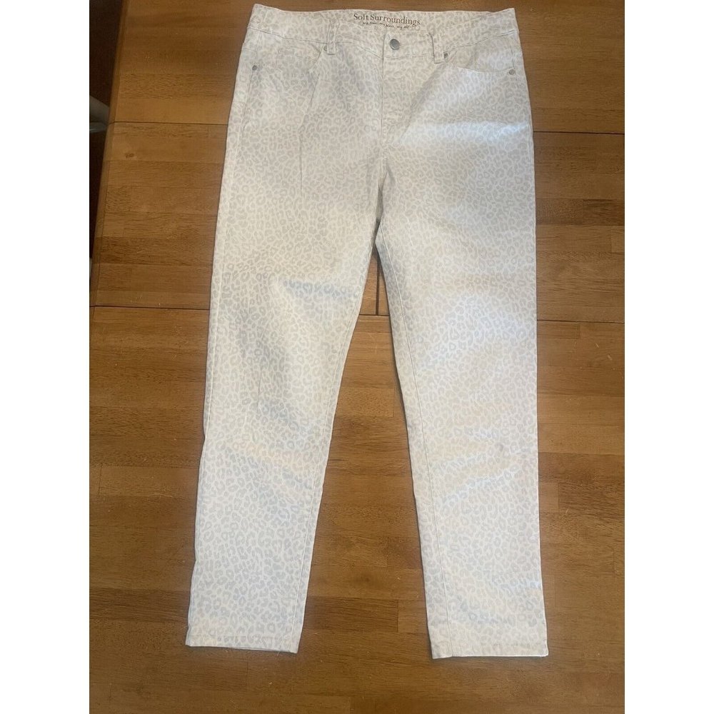 Soft Surroundings On The Prowl White Silver Leopard Skinny Ankle Jeans Womens M